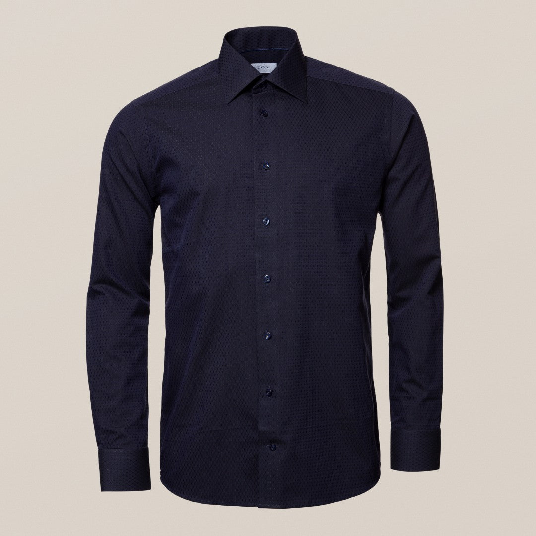 Eton Contemporary Fit Diamond Twill Shirt Navy Blue-MALFORD OF LONDON SAVILE ROW MENSWEAR OUTLET