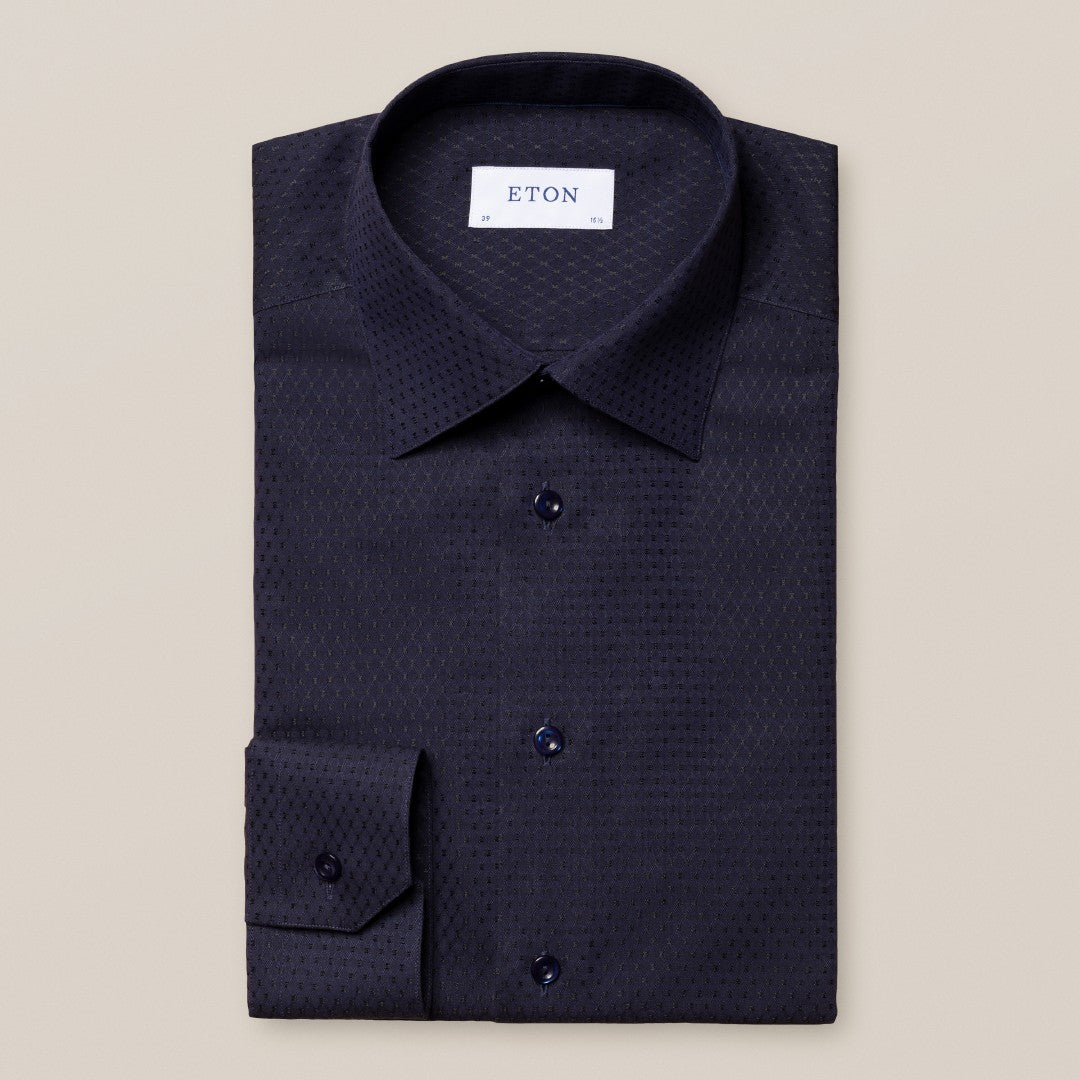 Eton Contemporary Fit Diamond Twill Shirt Navy Blue-MALFORD OF LONDON SAVILE ROW MENSWEAR OUTLET