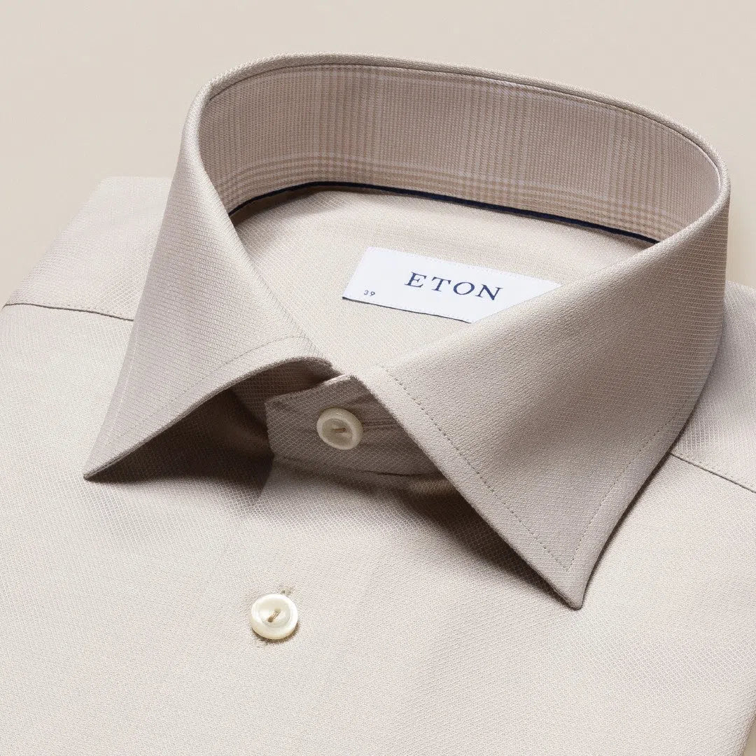 Eton Contemporary Fit Diamond Weave Shirt Beige-MALFORD OF LONDON SAVILE ROW MENSWEAR OUTLET