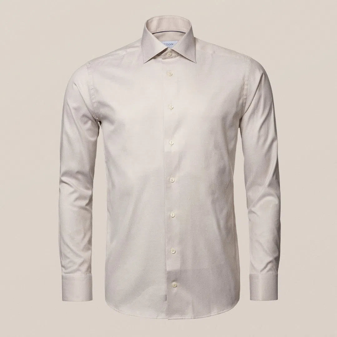 Eton Contemporary Fit Diamond Weave Shirt Beige-MALFORD OF LONDON SAVILE ROW MENSWEAR OUTLET