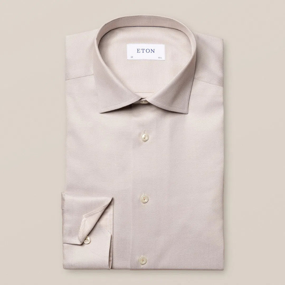 Eton Contemporary Fit Diamond Weave Shirt Beige-MALFORD OF LONDON SAVILE ROW MENSWEAR OUTLET