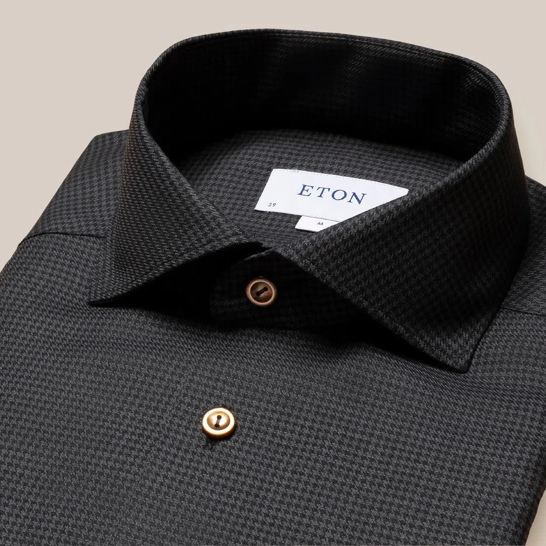 Eton Contemporary Fit Fine Houndstooth Merino Shirt Dark Grey-MALFORD OF LONDON SAVILE ROW MENSWEAR OUTLET