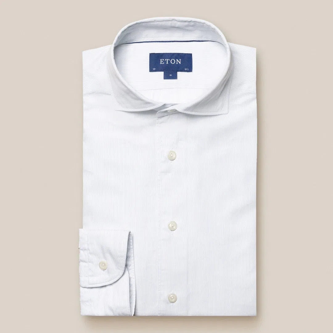 Eton Contemporary Fit Fine Stripe Shirt White/Light Blue-MALFORD OF LONDON SAVILE ROW MENSWEAR OUTLET