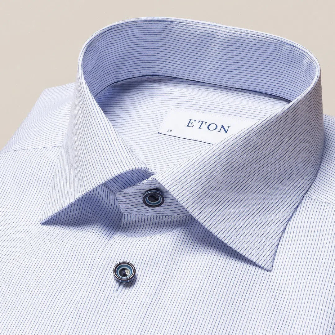 Eton Contemporary Fit Fine Stripe Twill Shirt Dark Blue-MALFORD OF LONDON SAVILE ROW MENSWEAR OUTLET