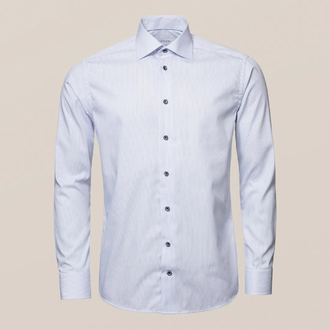 Eton Contemporary Fit Fine Stripe Twill Shirt Dark Blue-MALFORD OF LONDON SAVILE ROW MENSWEAR OUTLET