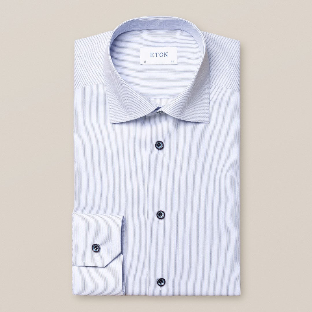 Eton Contemporary Fit Fine Stripe Twill Shirt Dark Blue-MALFORD OF LONDON SAVILE ROW MENSWEAR OUTLET