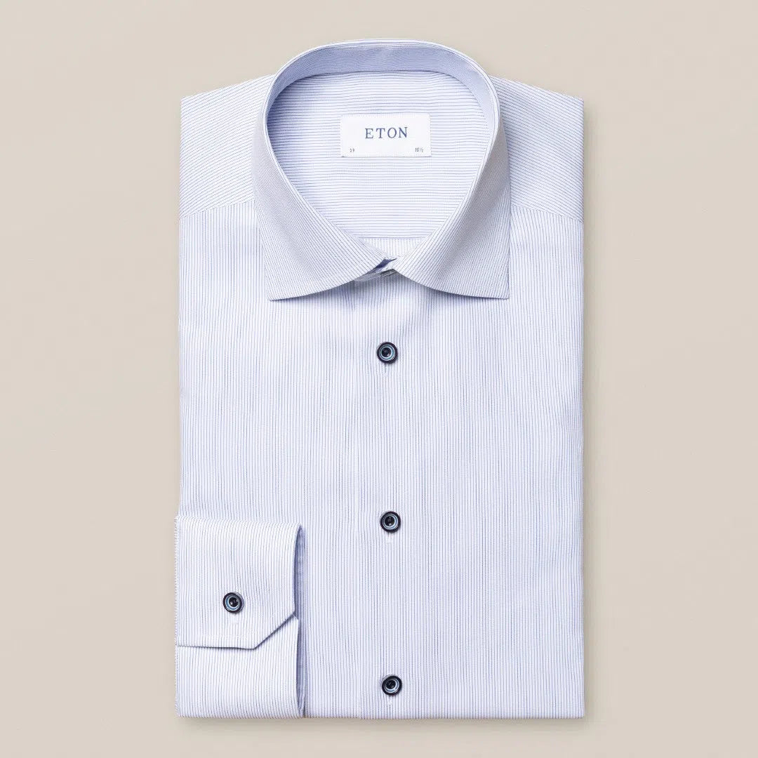 Eton Contemporary Fit Fine Stripe Twill Shirt Dark Blue-MALFORD OF LONDON SAVILE ROW MENSWEAR OUTLET