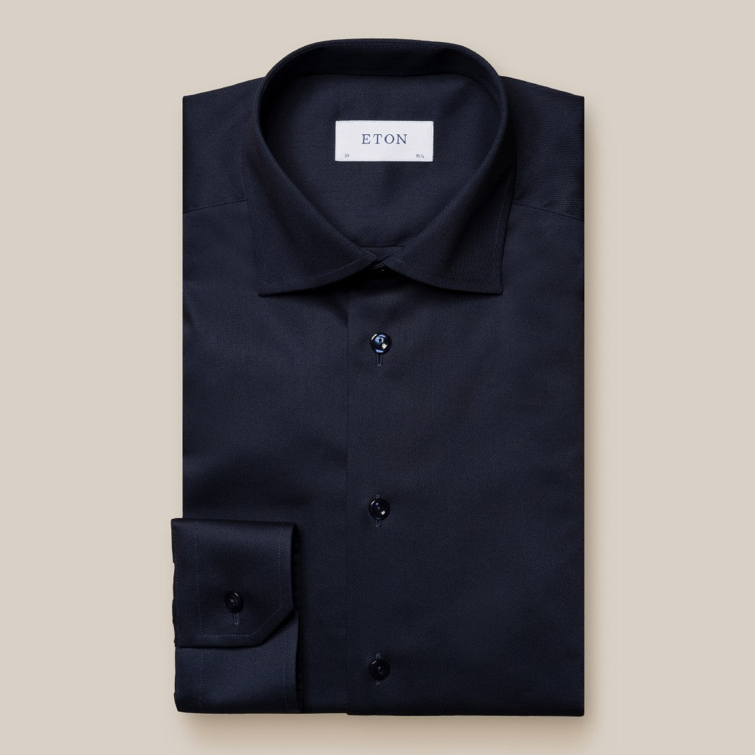 Eton Contemporary Fit Fine Twill Shirt Navy Blue-MALFORD OF LONDON SAVILE ROW MENSWEAR OUTLET