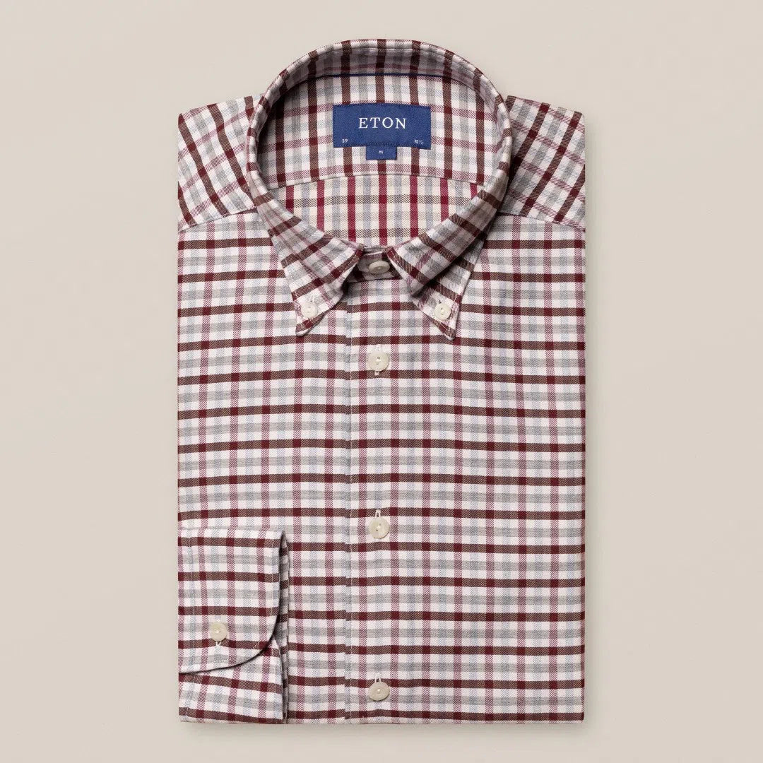 Eton Contemporary Fit Flannel Check Shirt Dark Red-MALFORD OF LONDON SAVILE ROW MENSWEAR OUTLET