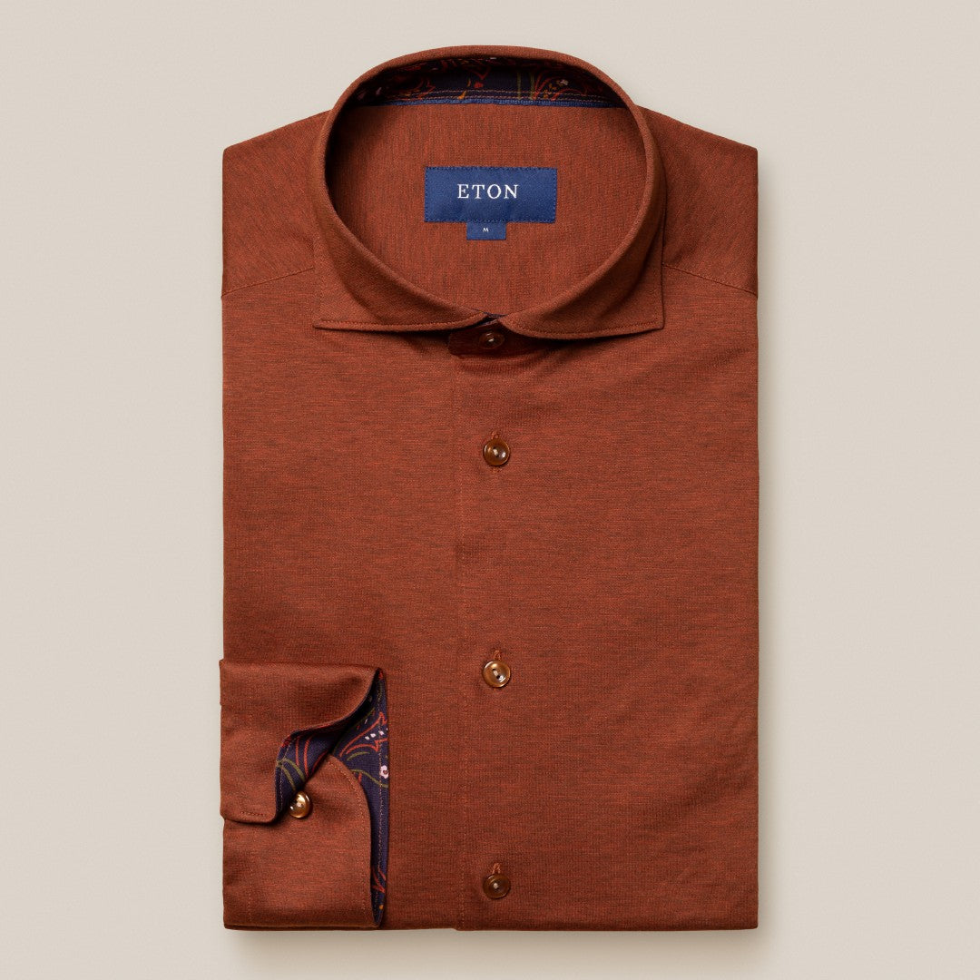 Eton Contemporary Fit Floral Inserts Jersey Shirt Orange-MALFORD OF LONDON SAVILE ROW MENSWEAR OUTLET