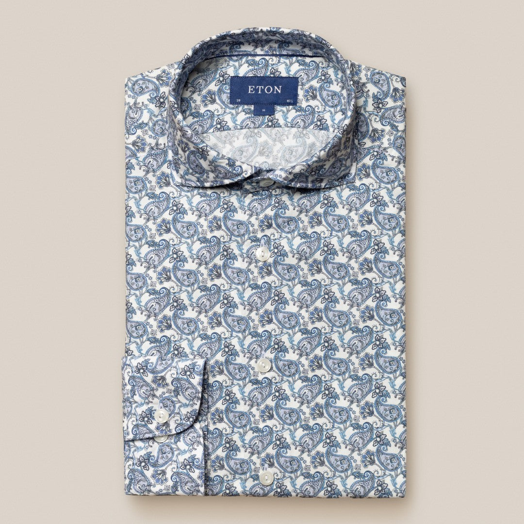 Eton Contemporary Fit Floral Paisley Shirt White/Blues-MALFORD OF LONDON SAVILE ROW MENSWEAR OUTLET