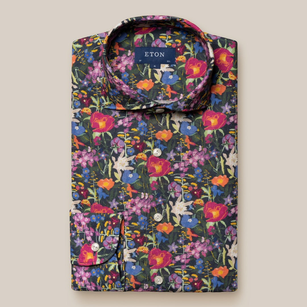 Eton Contemporary Fit Floral Print Shirt Dark Purple/Multi colour-MALFORD OF LONDON SAVILE ROW MENSWEAR OUTLET