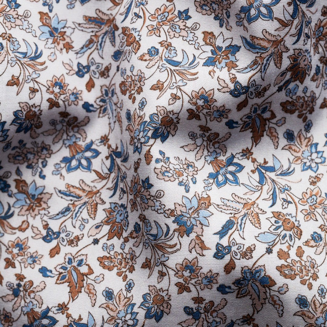 Eton Contemporary Fit Floral Shirt Beige/Brown/Blue-MALFORD OF LONDON SAVILE ROW MENSWEAR OUTLET