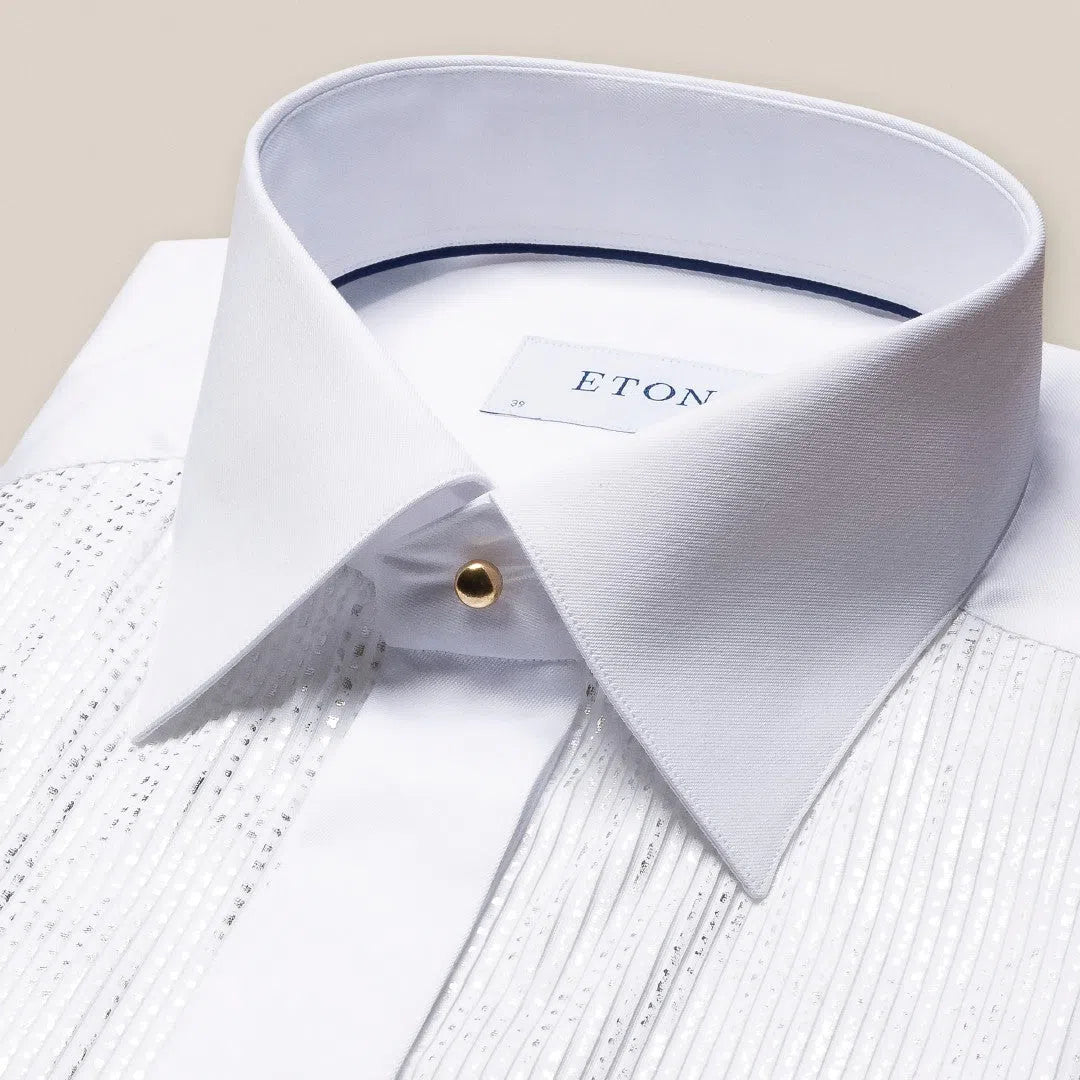 Eton Contemporary Fit Foil Stripe Satin Shirt White/Silver-MALFORD OF LONDON SAVILE ROW MENSWEAR OUTLET