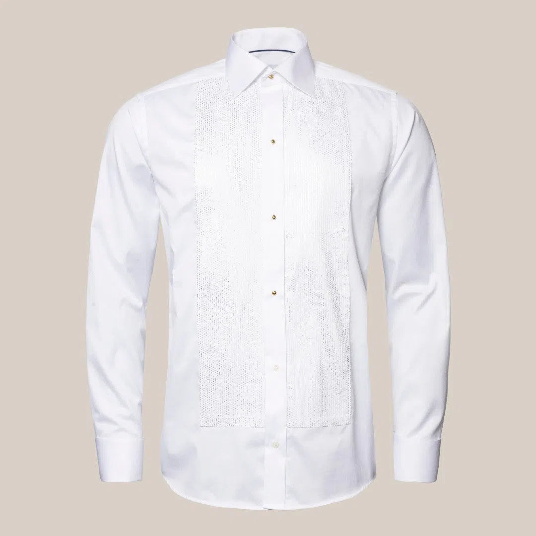 Eton Contemporary Fit Foil Stripe Satin Shirt White/Silver-MALFORD OF LONDON SAVILE ROW MENSWEAR OUTLET