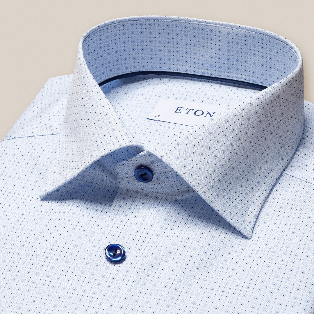 Eton Contemporary Fit Geometric Floral Shirt Light Blue-MALFORD OF LONDON SAVILE ROW MENSWEAR OUTLET