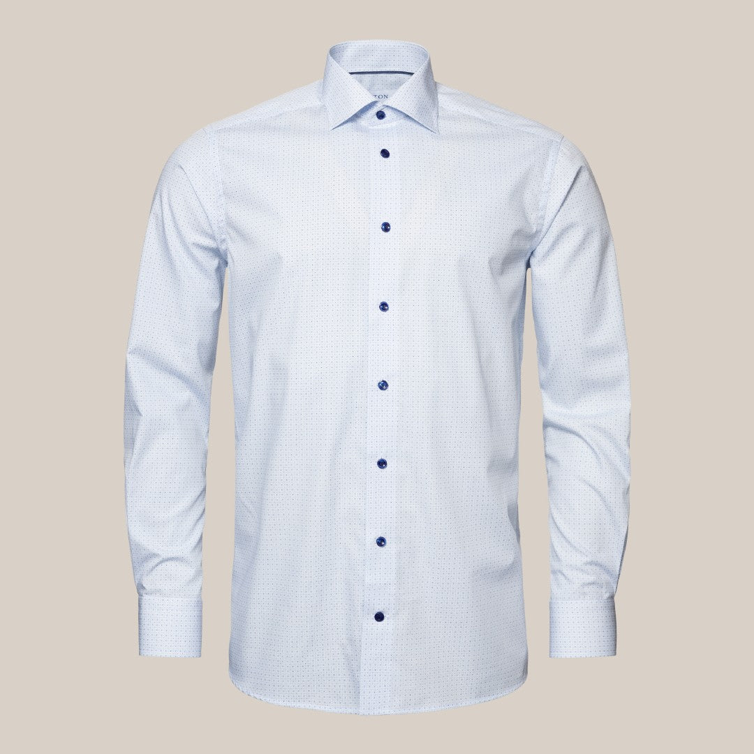 Eton Contemporary Fit Geometric Floral Shirt Light Blue-MALFORD OF LONDON SAVILE ROW MENSWEAR OUTLET