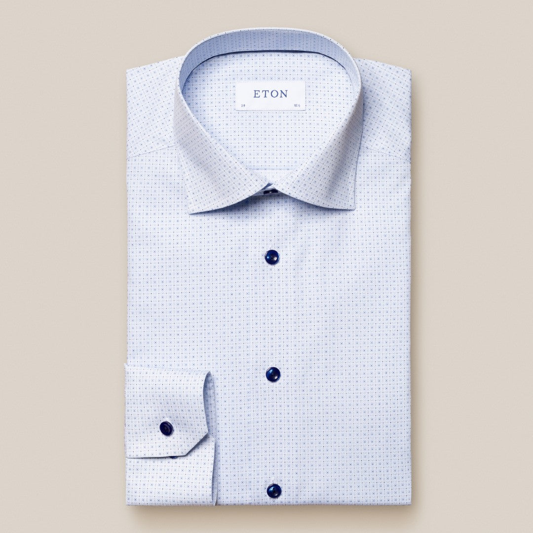 Eton Contemporary Fit Geometric Floral Shirt Light Blue-MALFORD OF LONDON SAVILE ROW MENSWEAR OUTLET