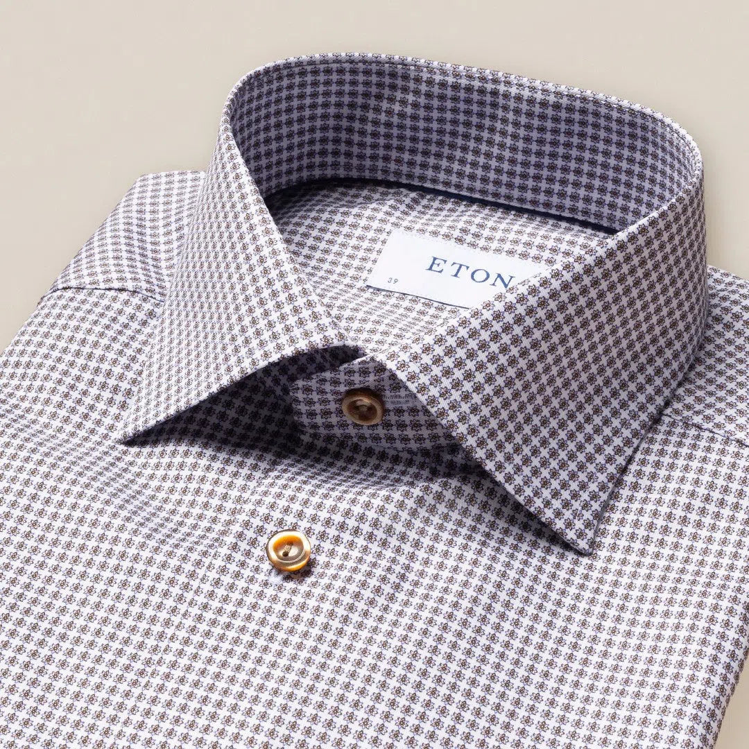 Eton Contemporary Fit Geometric Flower Shirt Brown-MALFORD OF LONDON SAVILE ROW MENSWEAR OUTLET