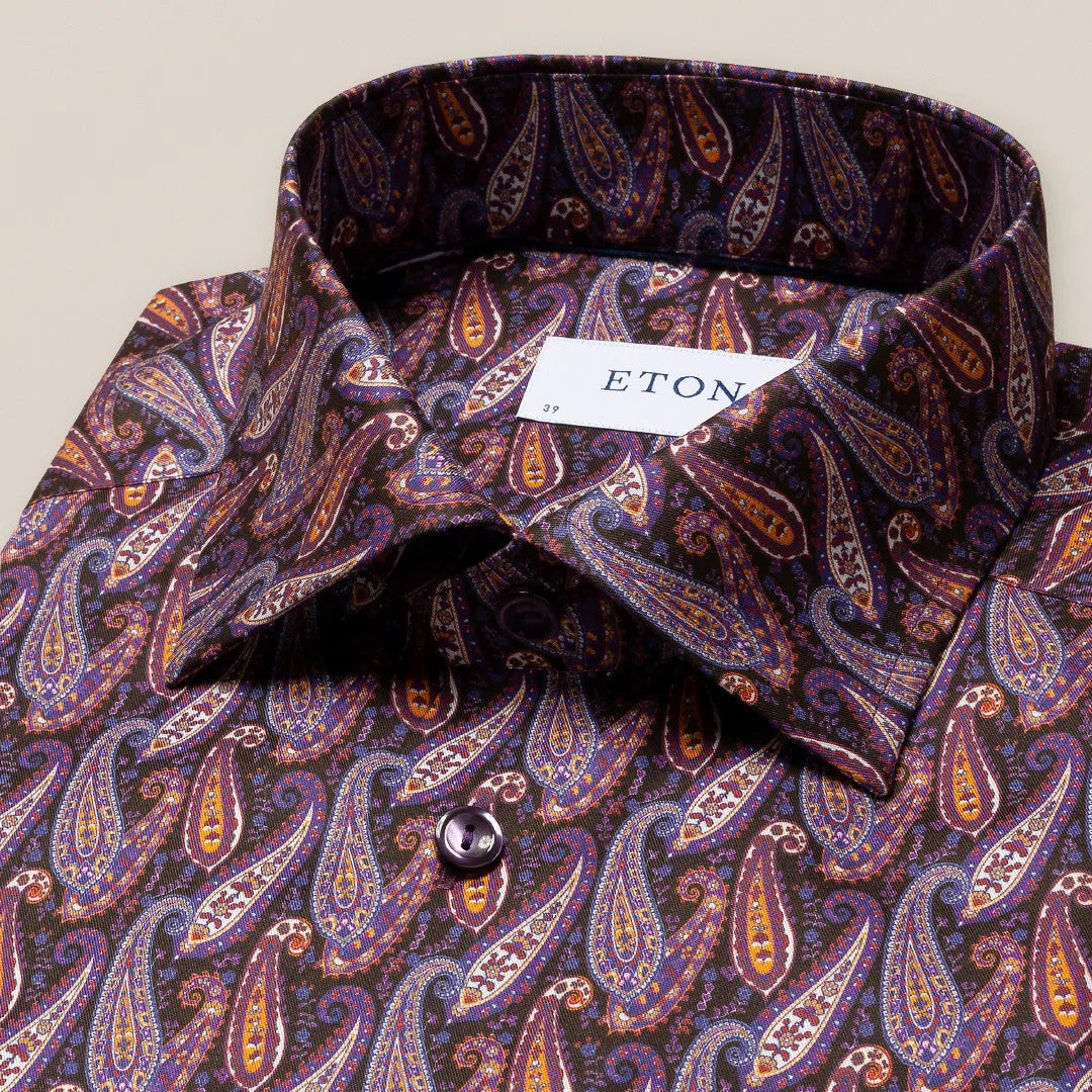 Eton Contemporary Fit Geometric Paisley Shirt Dark Purple-MALFORD OF LONDON SAVILE ROW MENSWEAR OUTLET