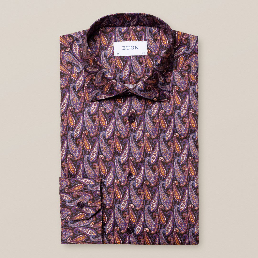 Eton Contemporary Fit Geometric Paisley Shirt Dark Purple-MALFORD OF LONDON SAVILE ROW MENSWEAR OUTLET