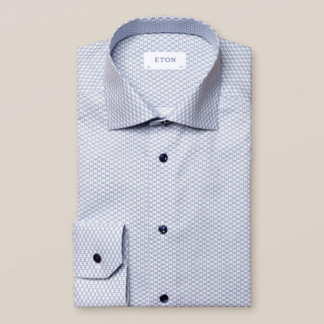 Eton Contemporary Fit Geometric Shirt Dark Blue-MALFORD OF LONDON SAVILE ROW MENSWEAR OUTLET