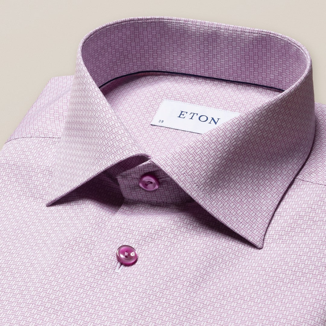 Eton Contemporary Fit Geometric Weave Shirt Pink-MALFORD OF LONDON SAVILE ROW MENSWEAR OUTLET