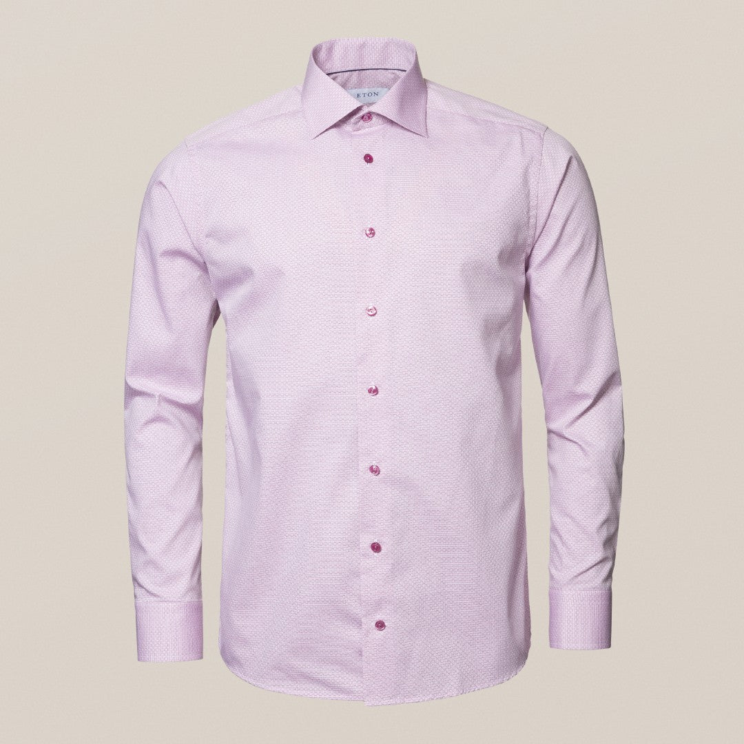 Eton Contemporary Fit Geometric Weave Shirt Pink-MALFORD OF LONDON SAVILE ROW MENSWEAR OUTLET