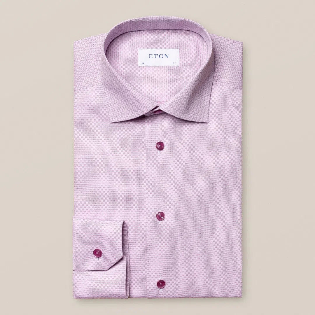 Eton Contemporary Fit Geometric Weave Shirt Pink-MALFORD OF LONDON SAVILE ROW MENSWEAR OUTLET