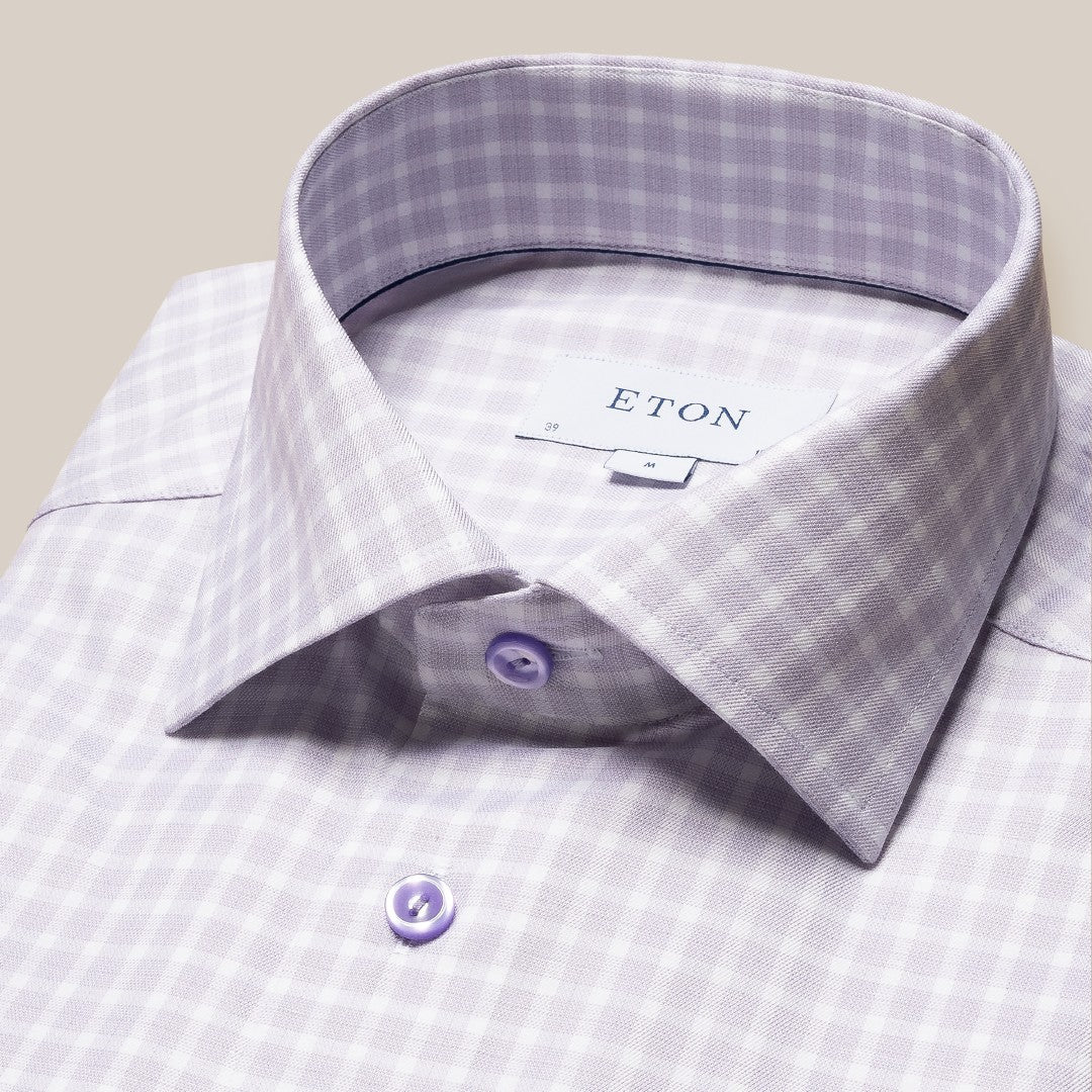 Eton Contemporary Fit Gingham Check Shirt Light Purple-MALFORD OF LONDON SAVILE ROW MENSWEAR OUTLET