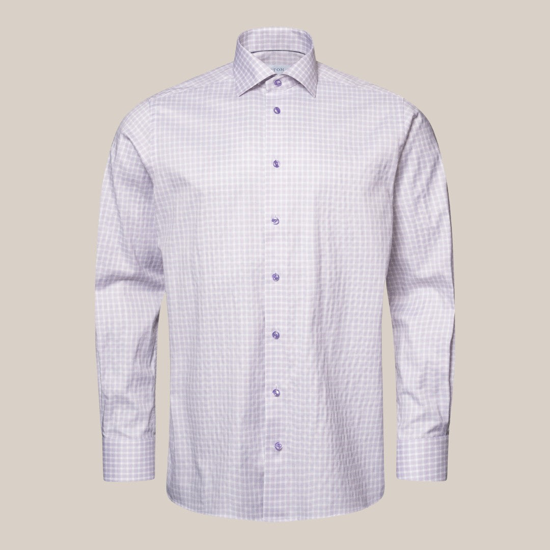 Eton Contemporary Fit Gingham Check Shirt Light Purple-MALFORD OF LONDON SAVILE ROW MENSWEAR OUTLET