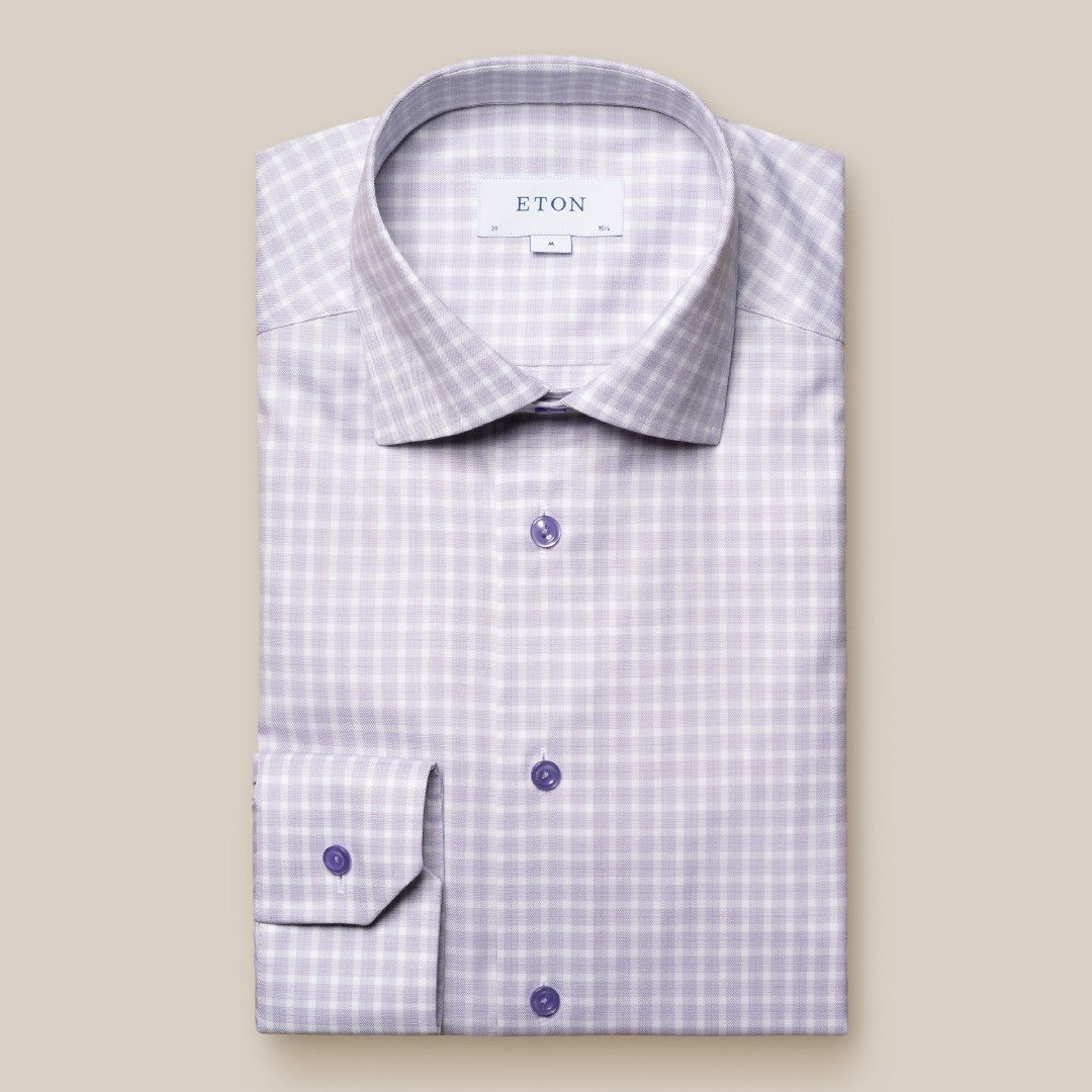 Eton Contemporary Fit Gingham Check Shirt Light Purple-MALFORD OF LONDON SAVILE ROW MENSWEAR OUTLET