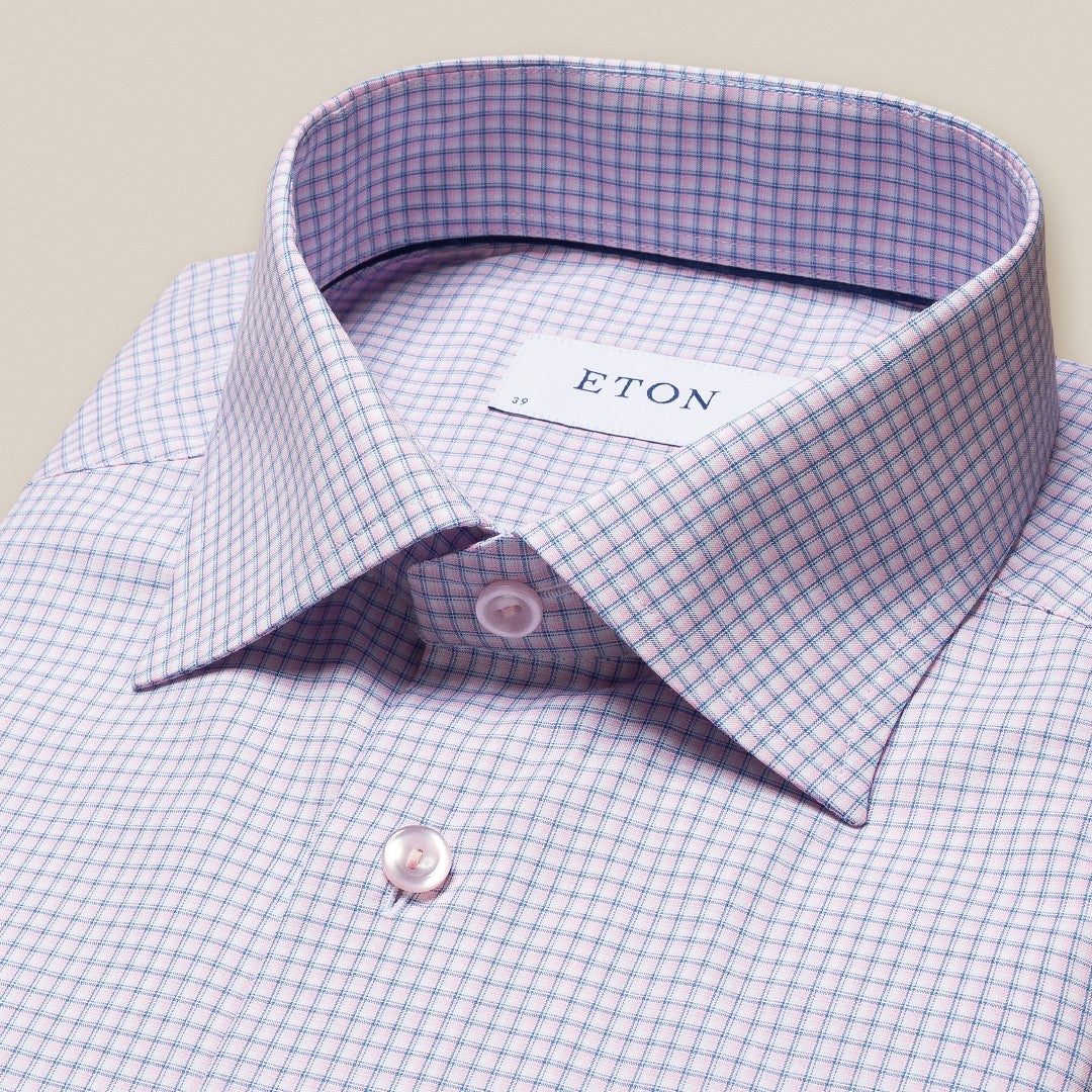 Eton Contemporary Fit Graph Check Shirt Blue/Pink-MALFORD OF LONDON SAVILE ROW MENSWEAR OUTLET