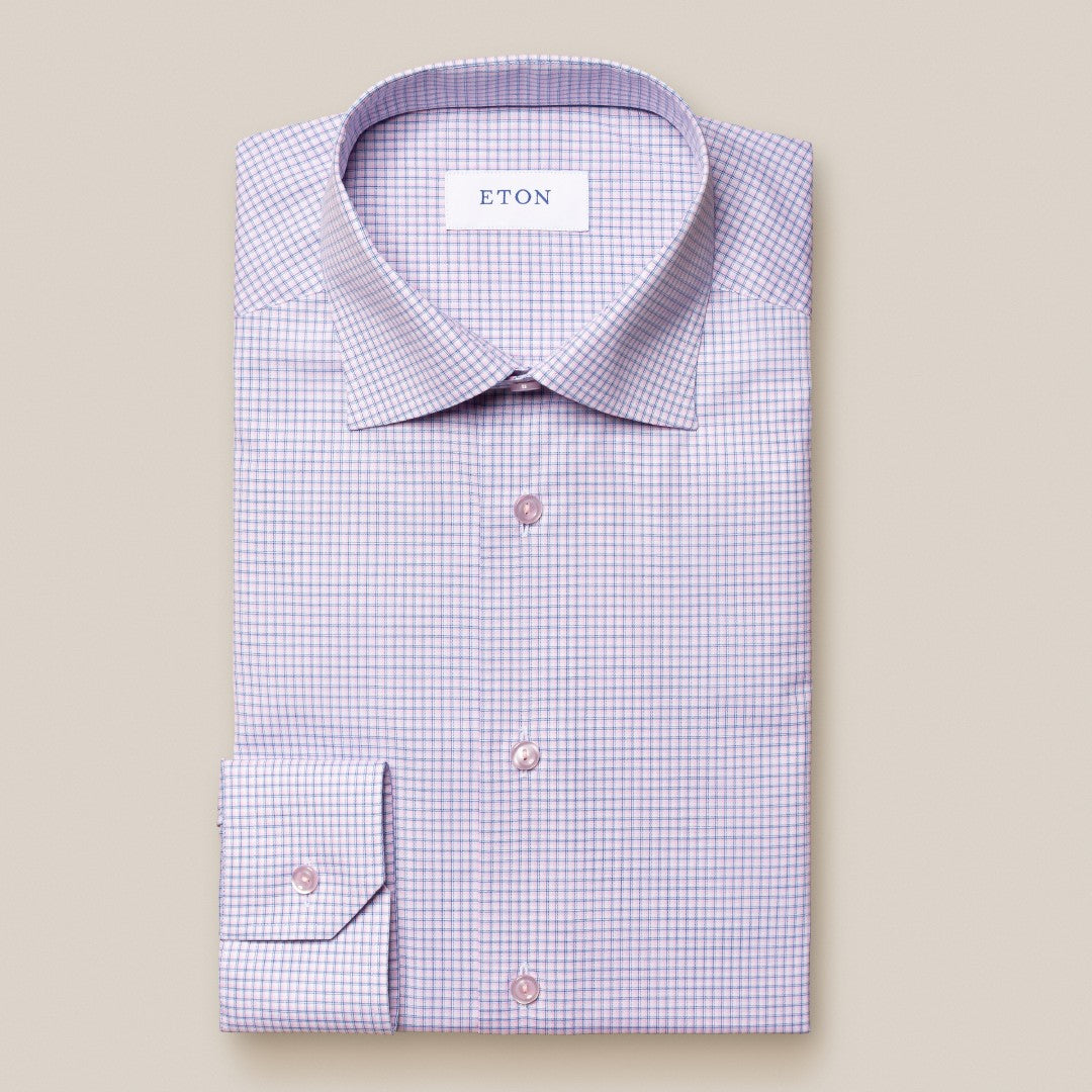 Eton Contemporary Fit Graph Check Shirt Blue/Pink-MALFORD OF LONDON SAVILE ROW MENSWEAR OUTLET