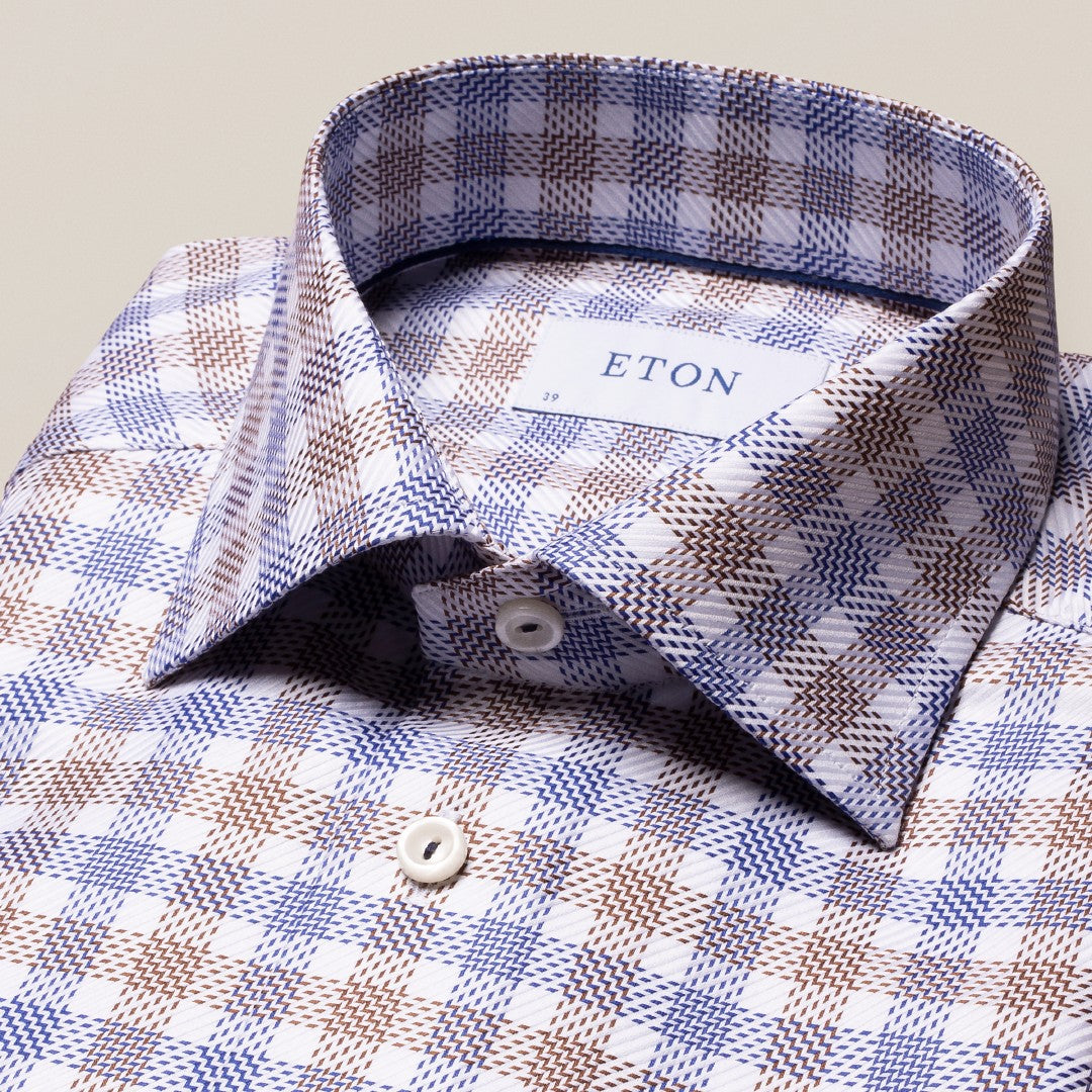 Eton Contemporary Fit Graphic Check Shirt Dark Blue