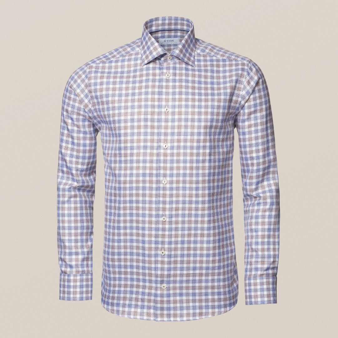 Eton Contemporary Fit Graphic Check Shirt Dark Blue