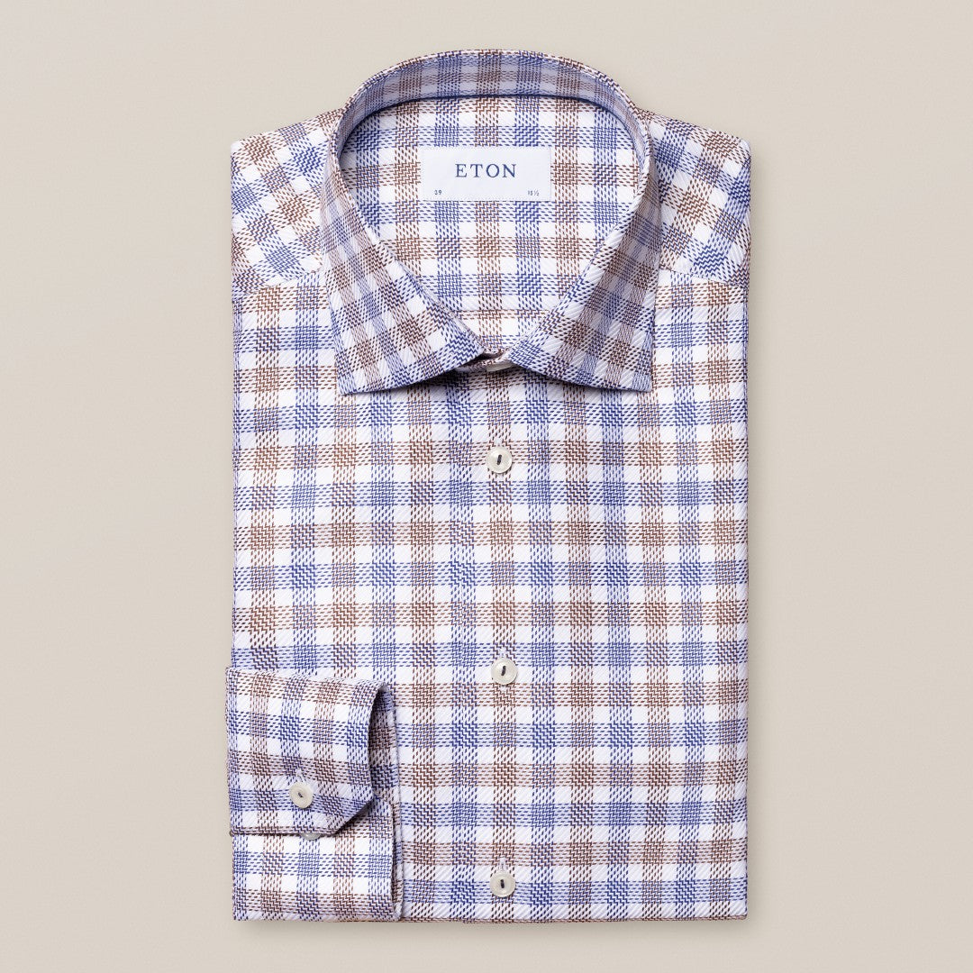 Eton Contemporary Fit Graphic Check Shirt Dark Blue