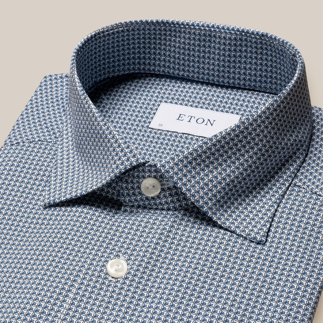 Eton Contemporary Fit Graphic Circle Print Shirt Mid Blue-MALFORD OF LONDON SAVILE ROW MENSWEAR OUTLET