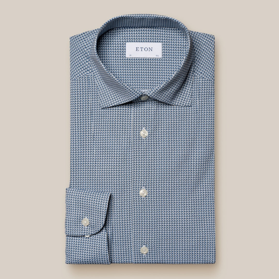 Eton Contemporary Fit Graphic Circle Print Shirt Mid Blue-MALFORD OF LONDON SAVILE ROW MENSWEAR OUTLET