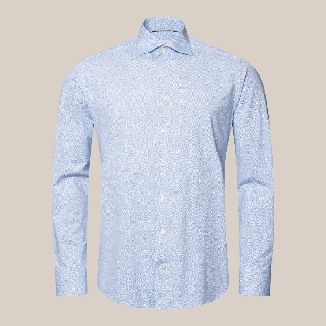 Eton Contemporary Fit Herringbone Shirt Light Blue-MALFORD OF LONDON SAVILE ROW MENSWEAR OUTLET