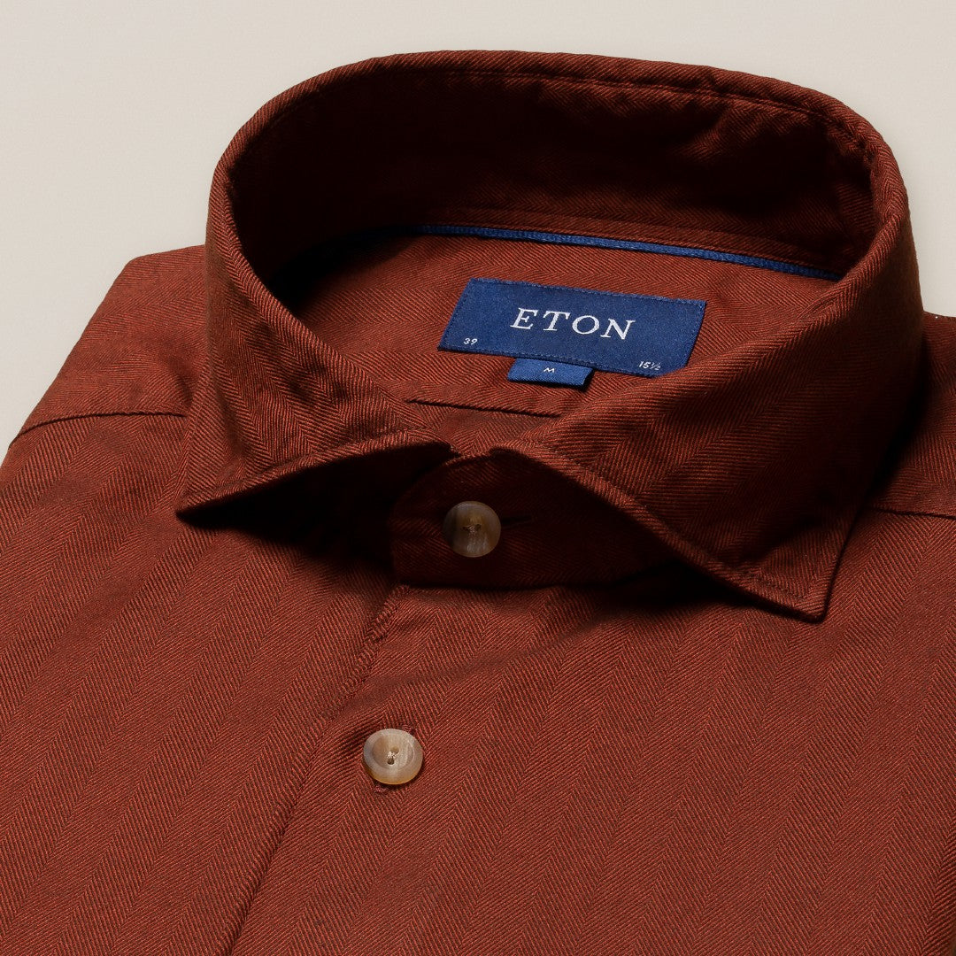 Eton Contemporary Fit Herringbone Shirt Orange