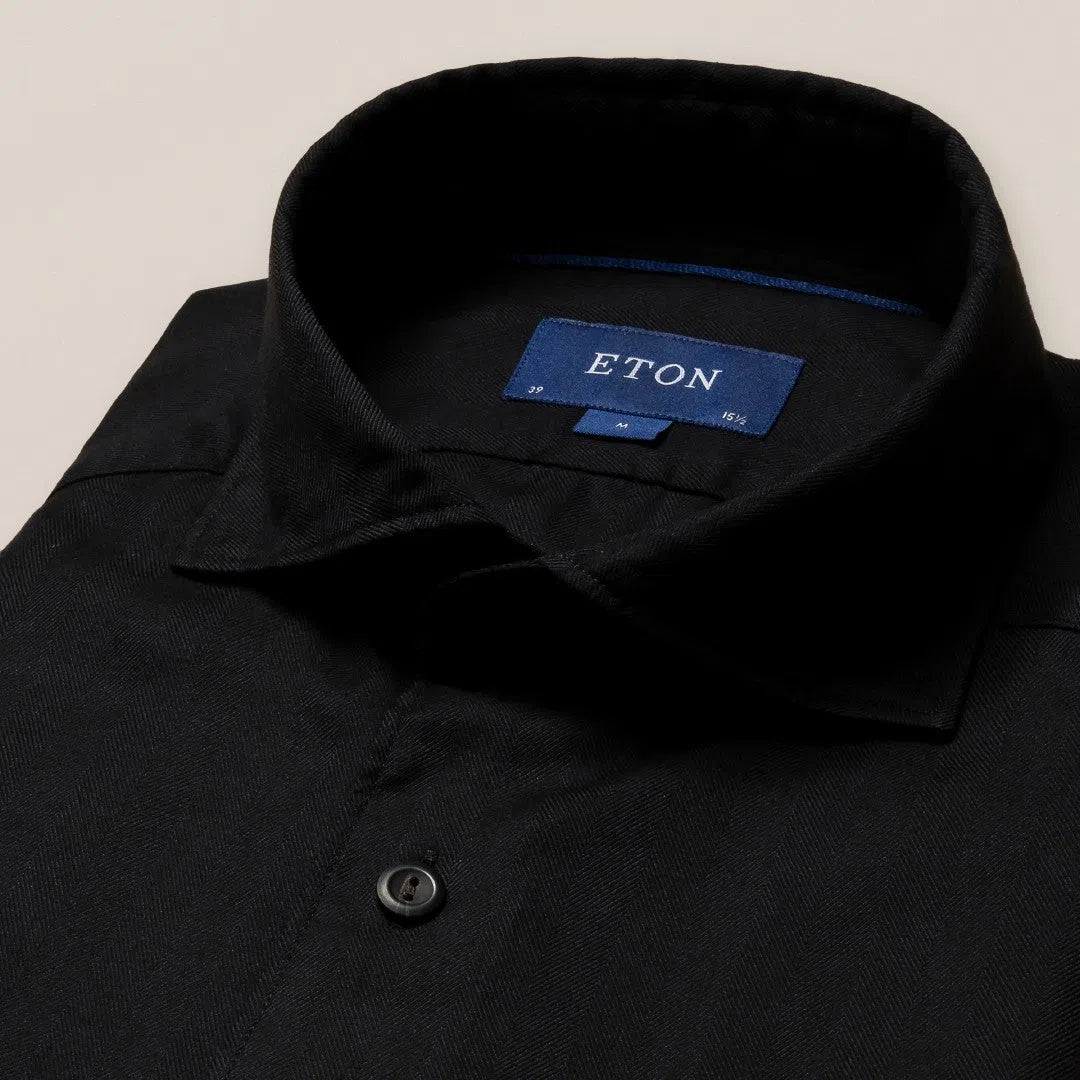 Eton Contemporary Fit Herringbone Weave Shirt Black-MALFORD OF LONDON SAVILE ROW MENSWEAR OUTLET