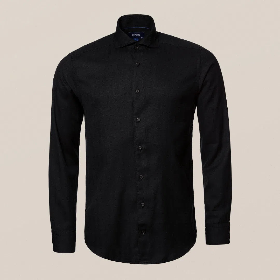 Eton Contemporary Fit Herringbone Weave Shirt Black-MALFORD OF LONDON SAVILE ROW MENSWEAR OUTLET