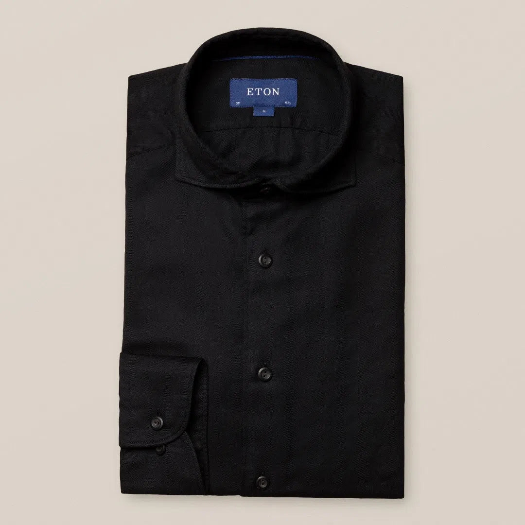 Eton Contemporary Fit Herringbone Weave Shirt Black-MALFORD OF LONDON SAVILE ROW MENSWEAR OUTLET