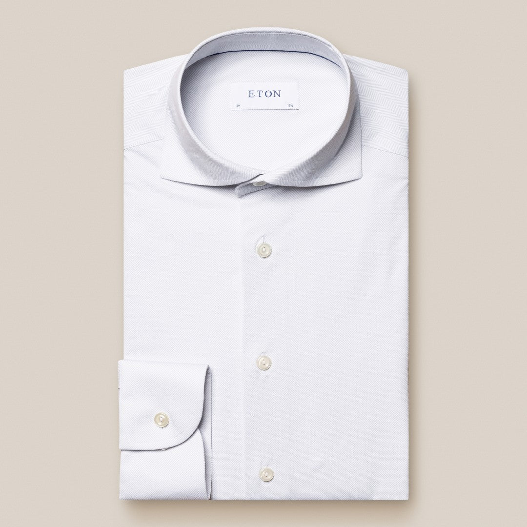 Eton Contemporary Fit Herringbone Weave Shirt Light Grey-MALFORD OF LONDON SAVILE ROW MENSWEAR OUTLET