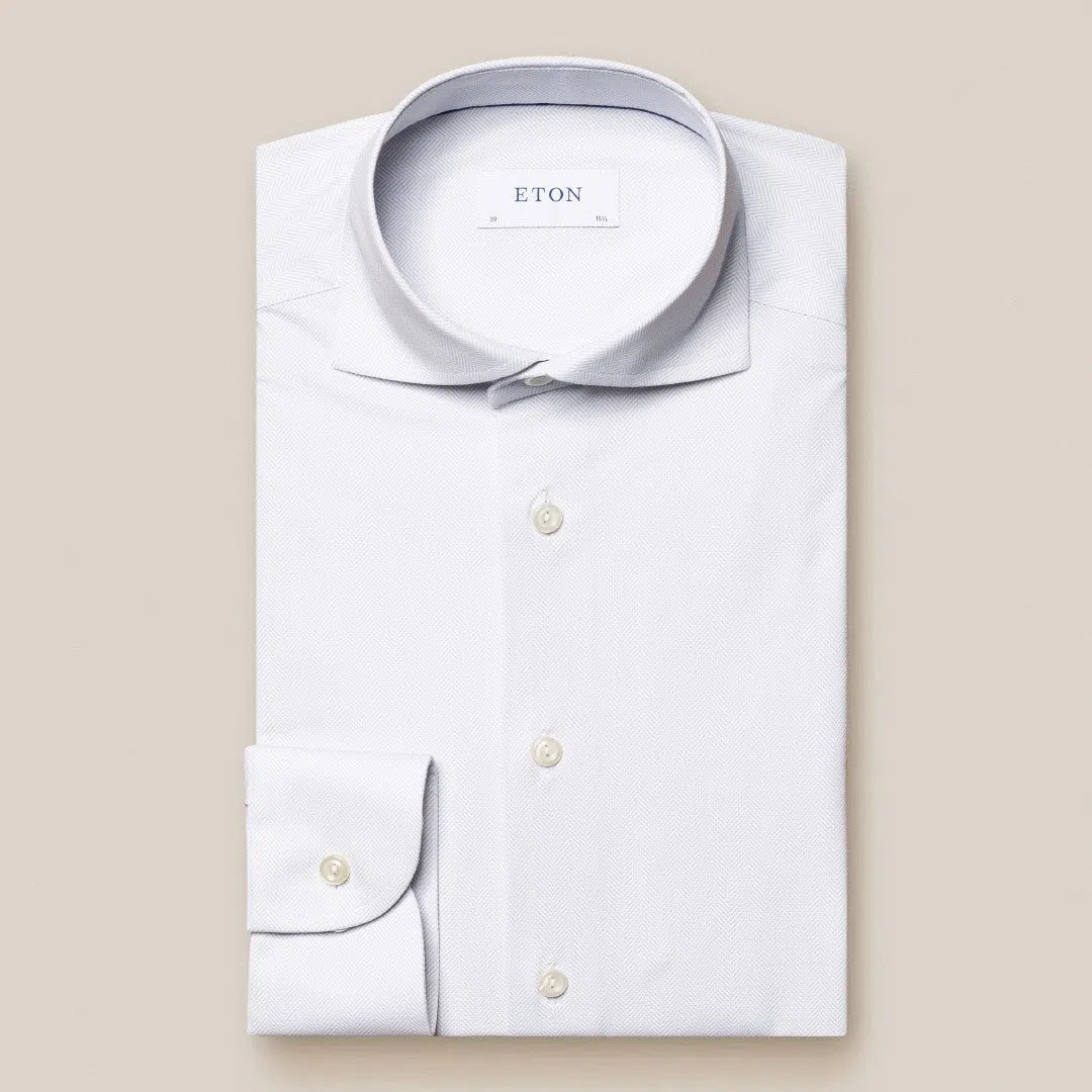 Eton Contemporary Fit Herringbone Weave Shirt Light Grey-MALFORD OF LONDON SAVILE ROW MENSWEAR OUTLET