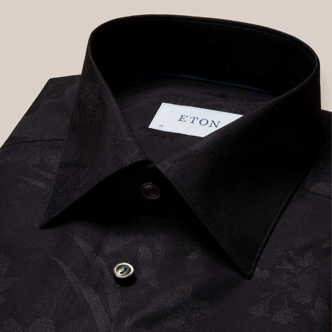 Eton Contemporary Fit Jacquard Floral Shirt Black-MALFORD OF LONDON SAVILE ROW MENSWEAR OUTLET