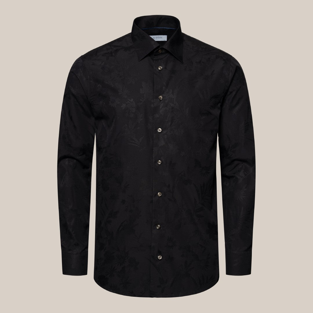 Eton Contemporary Fit Jacquard Floral Shirt Black-MALFORD OF LONDON SAVILE ROW MENSWEAR OUTLET