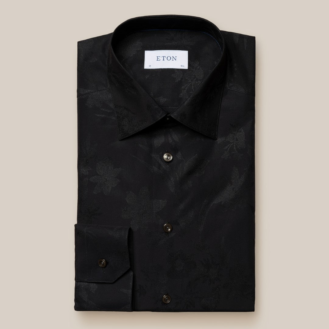 Eton Contemporary Fit Jacquard Floral Shirt Black-MALFORD OF LONDON SAVILE ROW MENSWEAR OUTLET