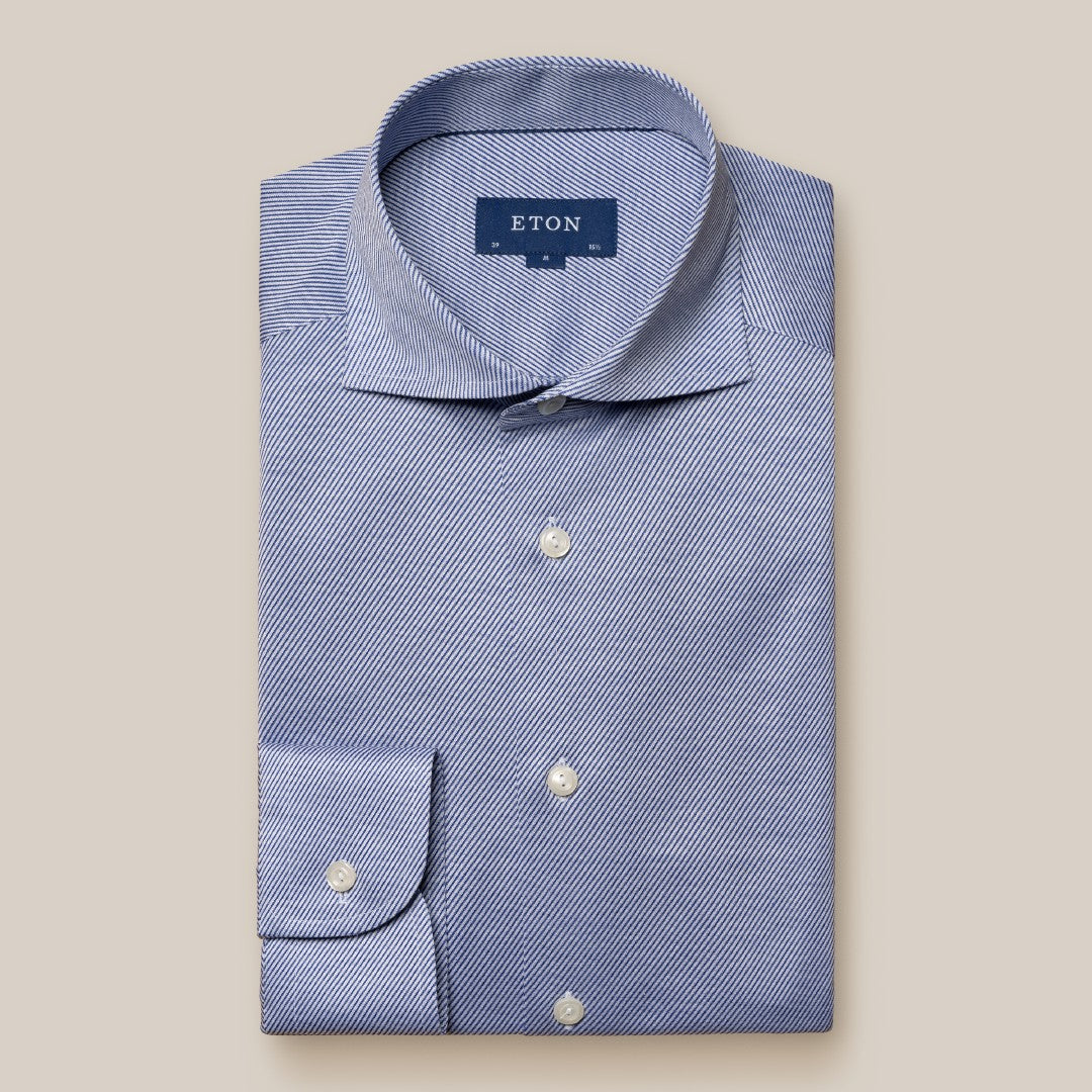 Eton Contemporary Fit Jagged Stripe Shirt Mid Blue-MALFORD OF LONDON SAVILE ROW MENSWEAR OUTLET